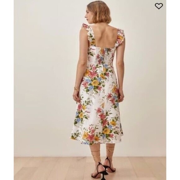 Reformation Spaulding Linen Midi Dress in bouquets printed size 6 - Picture 3 of 12